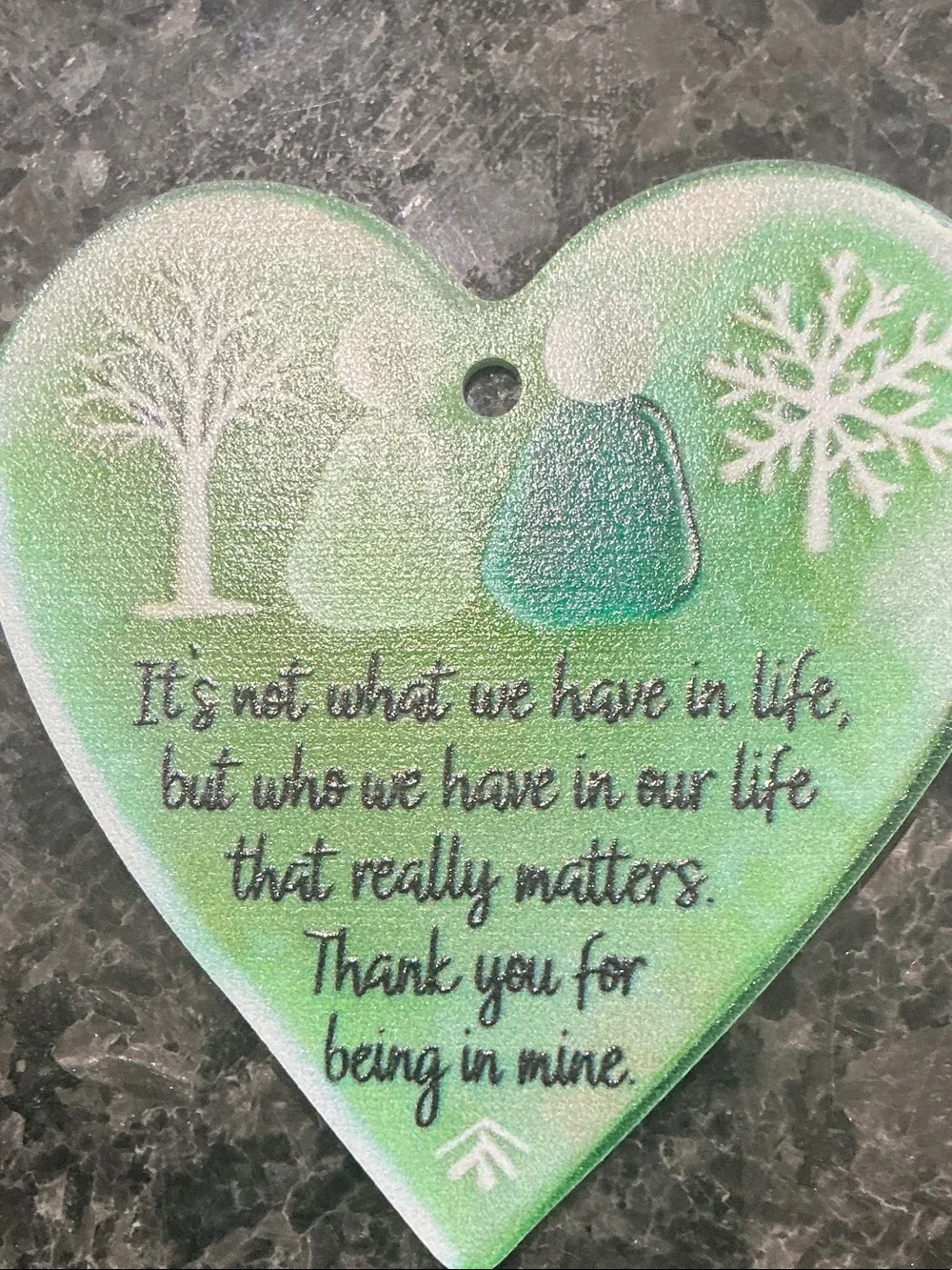 Green Heart-Shaped Holiday Ornament with Sentiment